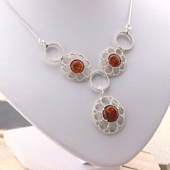 Sterling silver necklace, silver necklace with natural Baltic amber - Picture 7 of 12